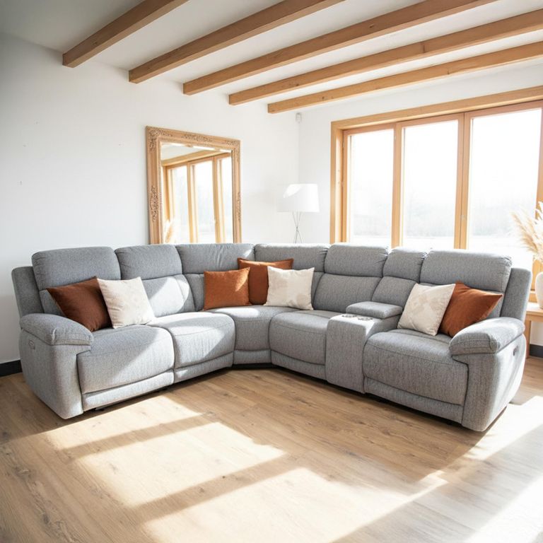 Owen Electric Recliner Corner Sofa - Grey Fabric - Console