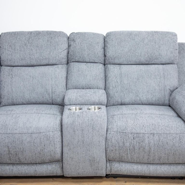 Owen Electric Recliner Corner Sofa - Grey Fabric - Console