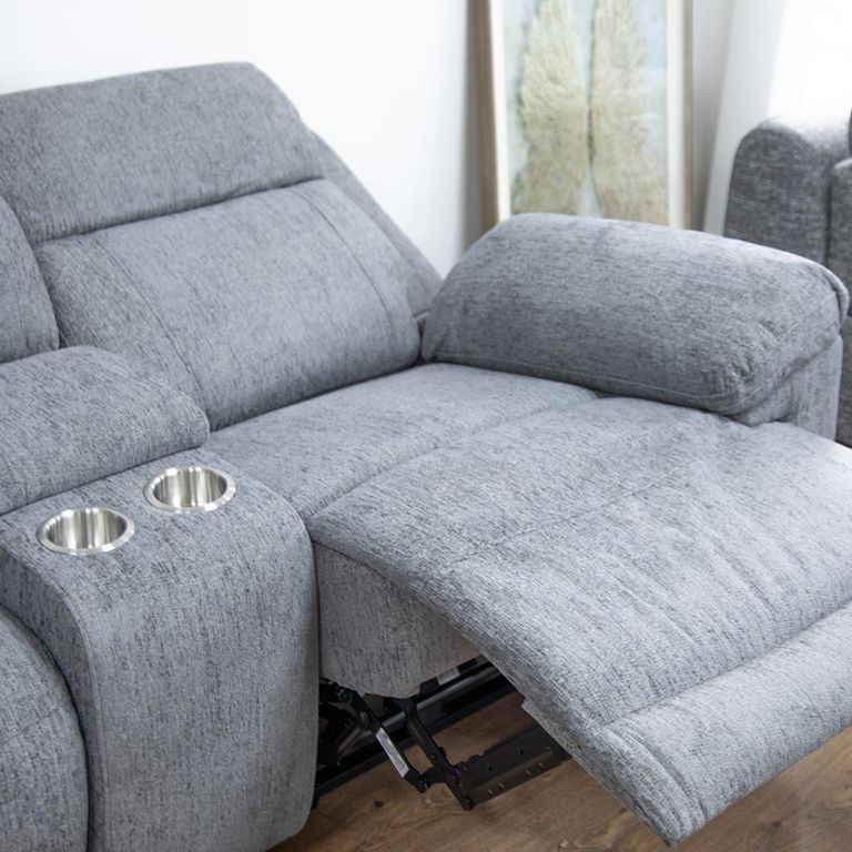 Owen Electric Recliner Corner Sofa - Grey Fabric - Console