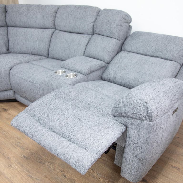 Owen Electric Recliner Corner Sofa - Grey Fabric - Console