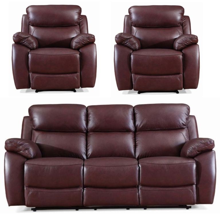 Rivoli Recliner Sofa Set - Burgundy Leather - 3+1+1 Seater