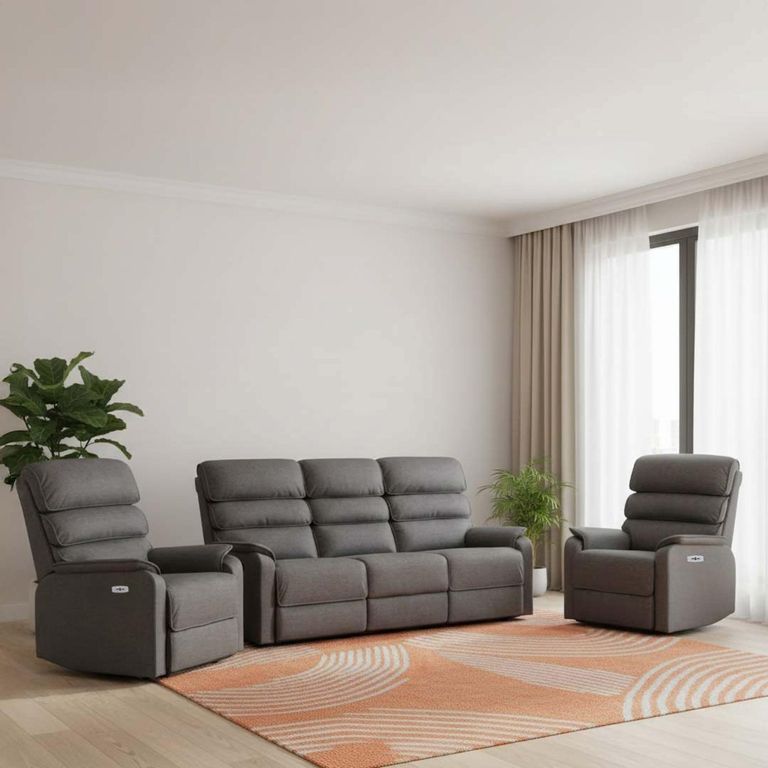 Savoy Electric Recliner Sofa Suite - 3+1+1 - Grey Fabric