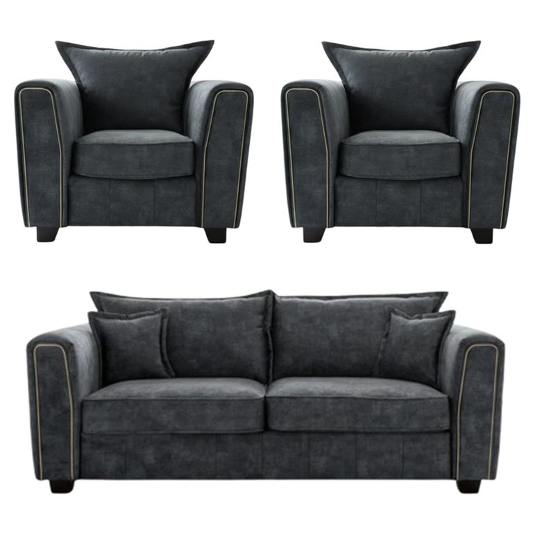 Serena Sofa Set - Charcoal Black Fabric - 3+1+1 Seater