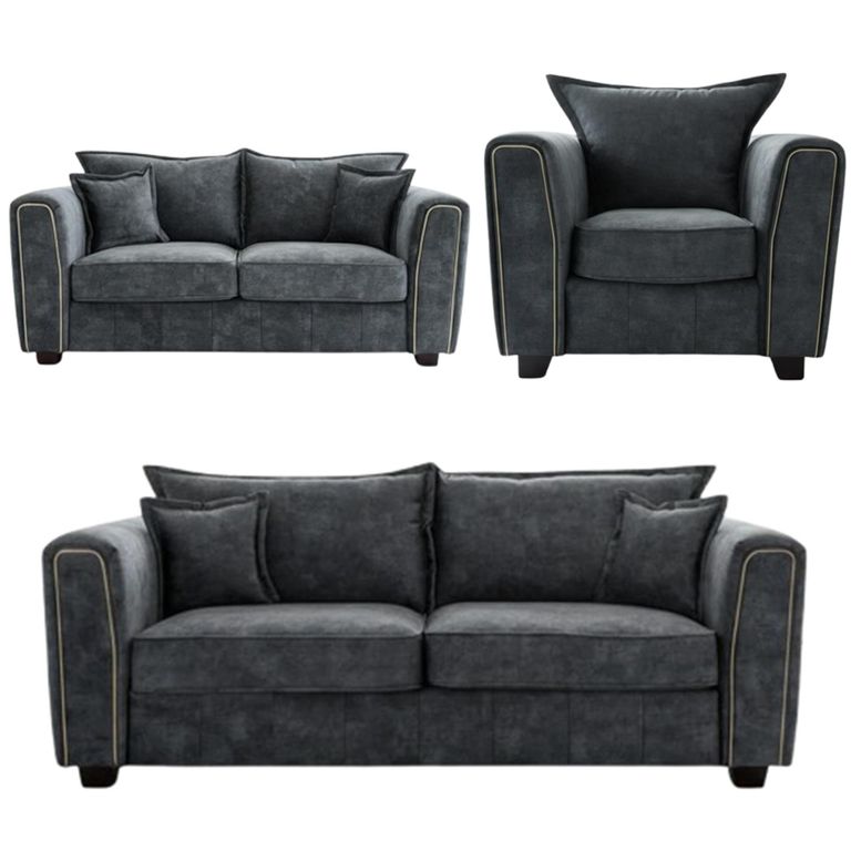 Serena Sofa Set - Charcoal Black Fabric - 3+2+1 Seater