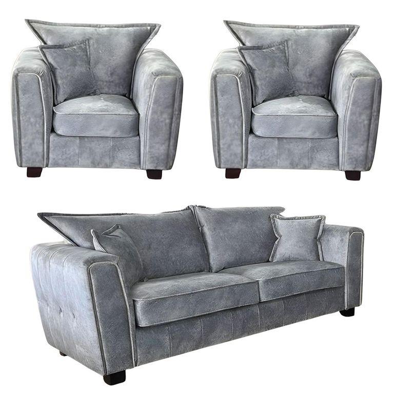 Serena Sofa Set - Silver Grey Fabric - 3+1+1 Seater