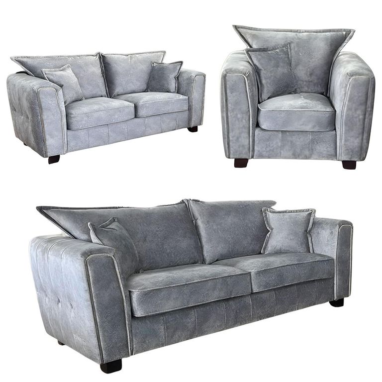 Serena Sofa Set - Silver Grey Fabric - 3+2+1 Seater