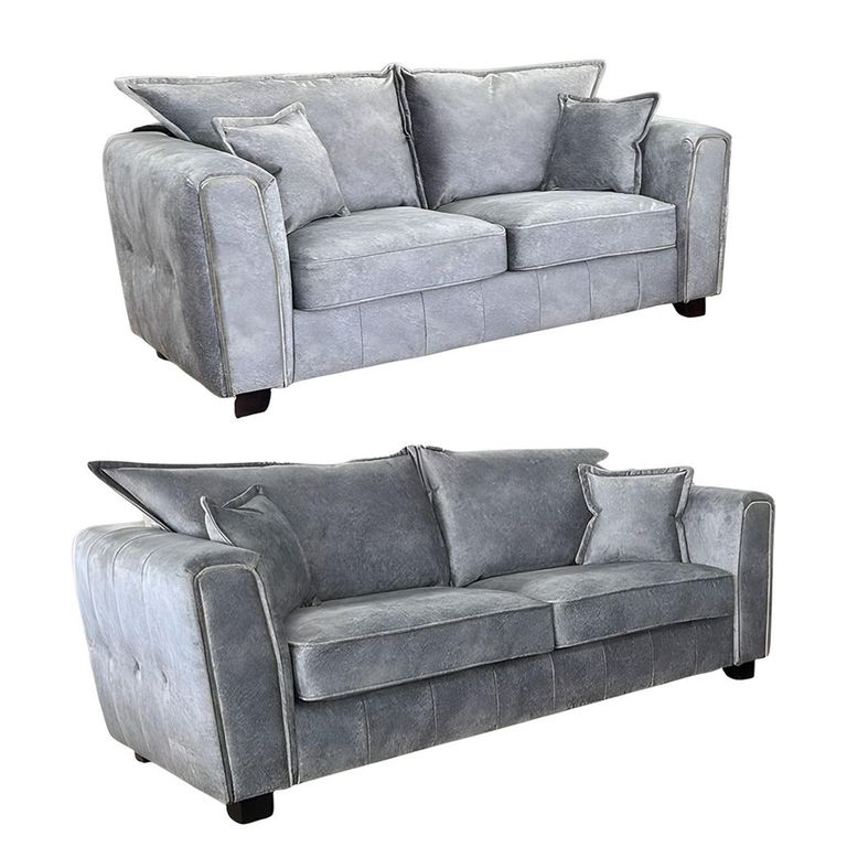 Serena Sofa Set - Silver Grey Fabric - 3+2 Seater
