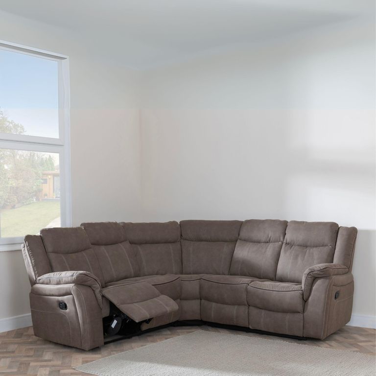 Seville Brown Fabric Recliner Corner Sofa