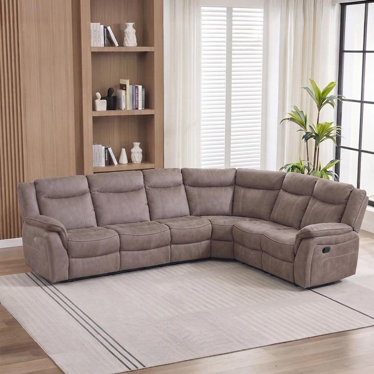 Seville Recliner Corner Sofa - Brown Fabric