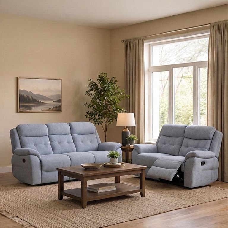 Shelby Recliner Sofa Set - 3+2 Seater - Grey Fabric