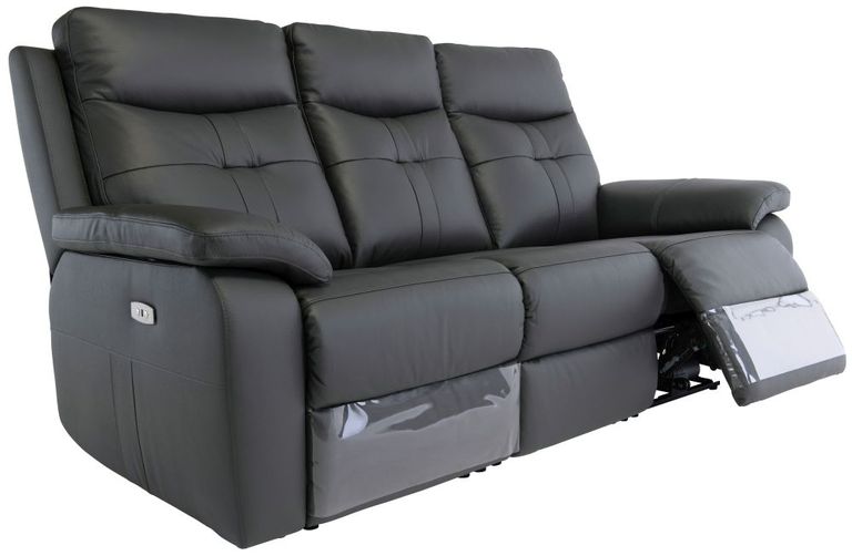 Sophia Charcoal Leather 3 Seater Electric Recliner Sofa