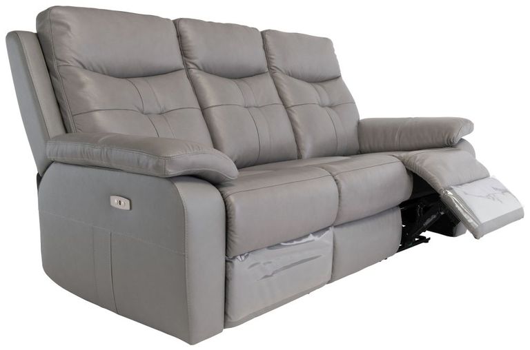Sophia Grey Leather 3 Seater Electric Recliner Sofa
