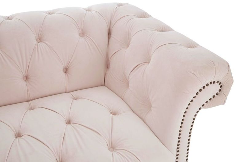 Suri Sofa - 3 Seater - Chesterfield - Pink Velvet Fabric - Studded