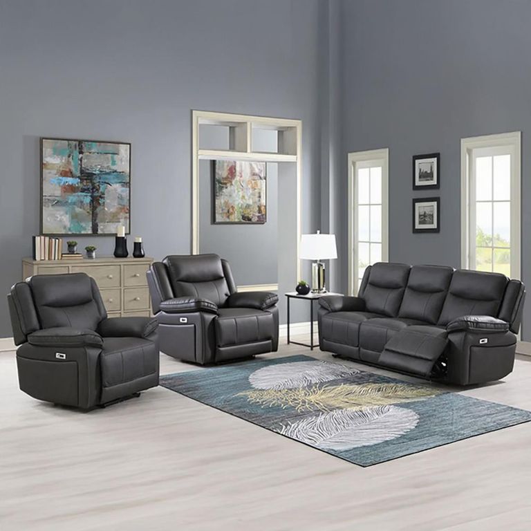 Torino Manual Recliner Sofa Set - Grey Pewter Faux Leather - 3+1+1 Seater