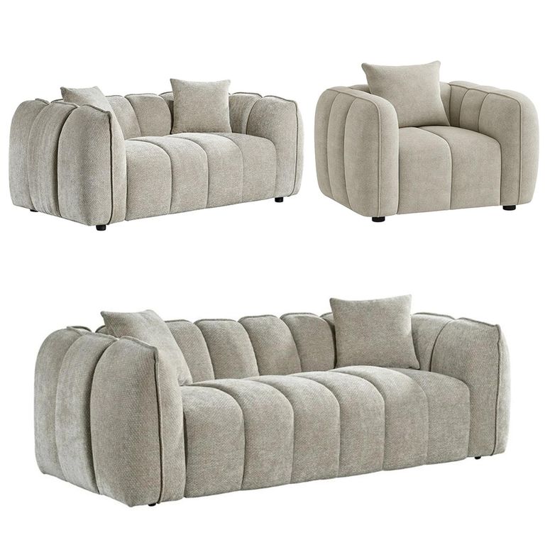 Venice Sofa Set - Beige Fabric - 3+2+1 Seater