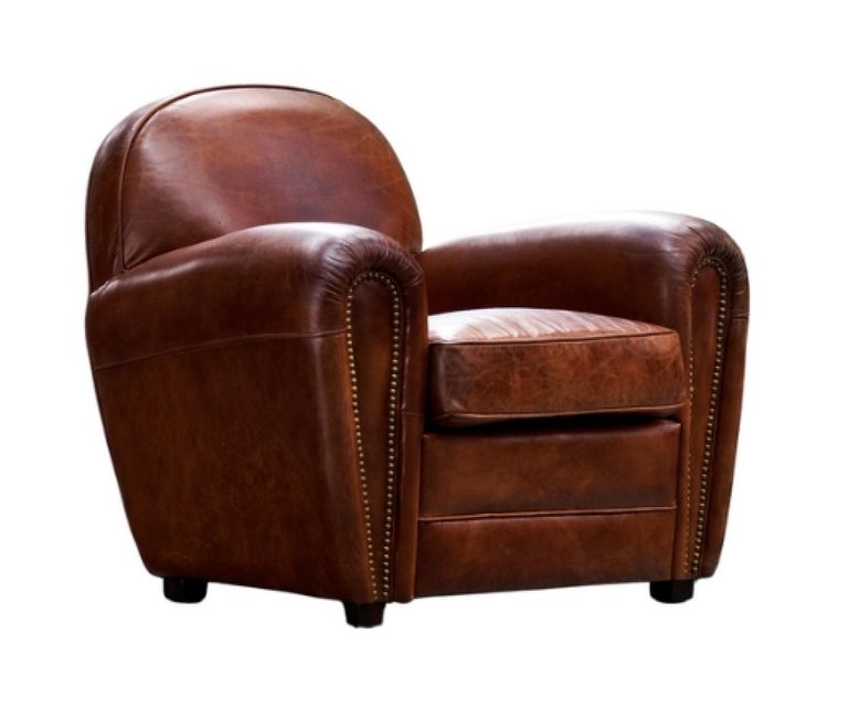 Vintage Brown Leather Art Deco Style Armchair