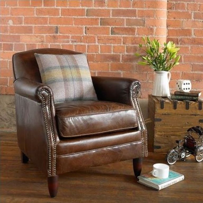 Vintage Leather Studded Front Armchair
