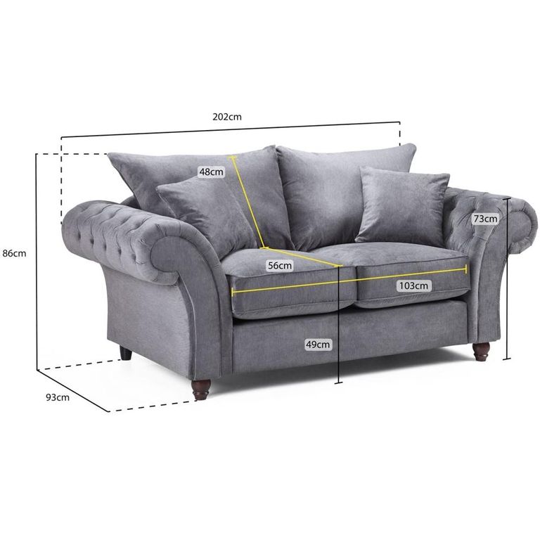 Windsor Sofa - Fullback - Grey - 2 Seater