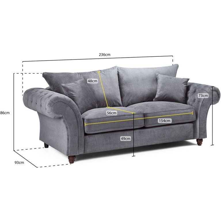 Windsor Sofa - Fullback - Grey - 3 Seater