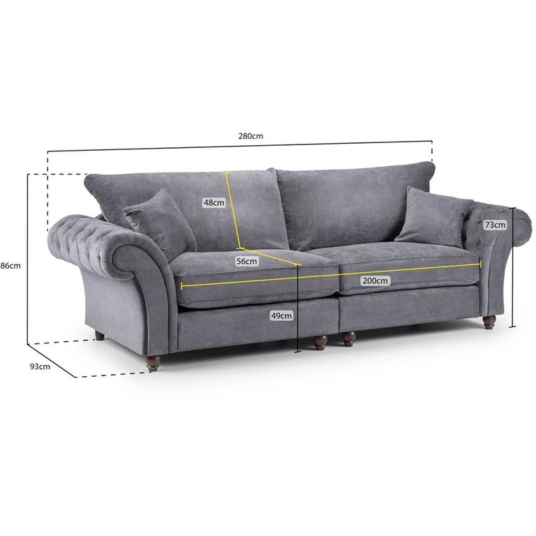 Windsor Sofa - Fullback - Grey - 4 Seater