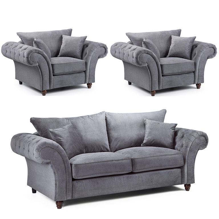 Windsor Sofa Set - Grey Fabric - Fullback - 3+1+1 Seater