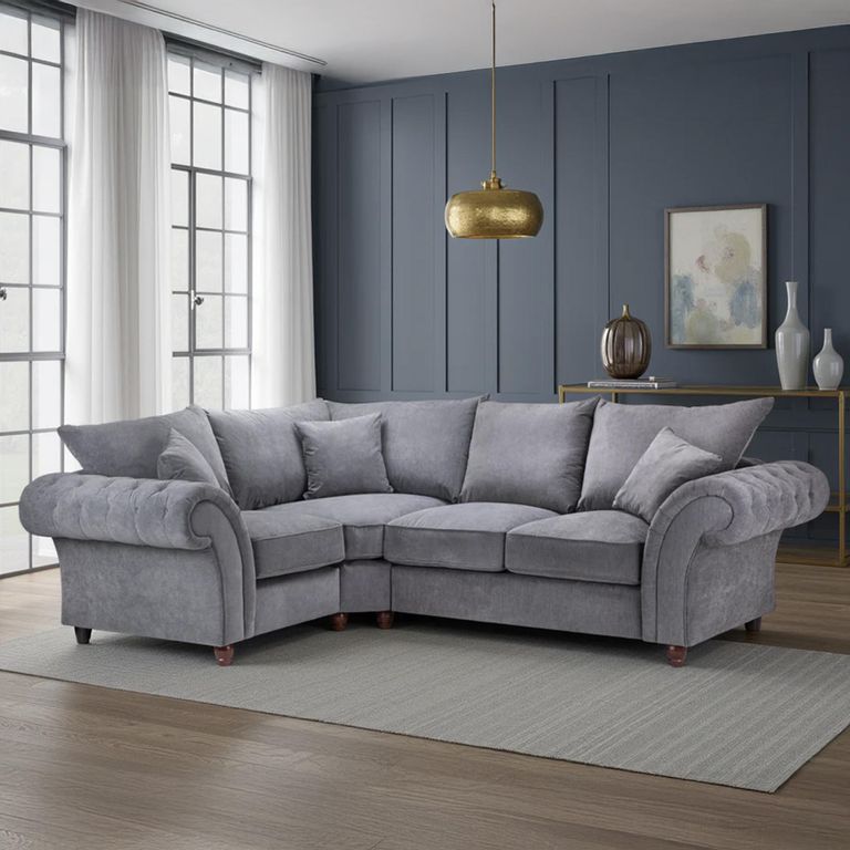 Windsor Corner Sofa - Grey Fabric - Fullback - LHF