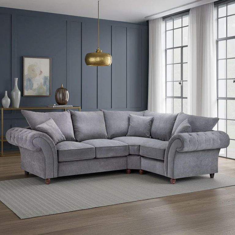 Windsor Corner Sofa - Grey Fabric - Fullback - RHF