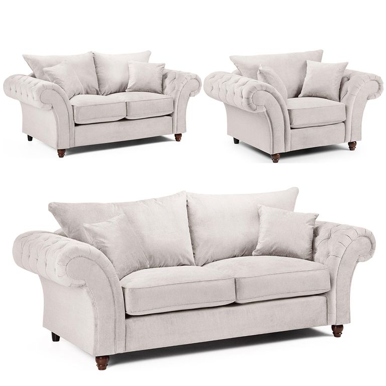 Windsor Sofa Set - Stone Fabric - Fullback - 3+2+1 Seater