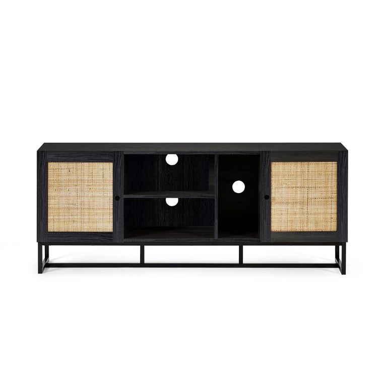 Padstow TV Unit - 150cm - Black and Rattan