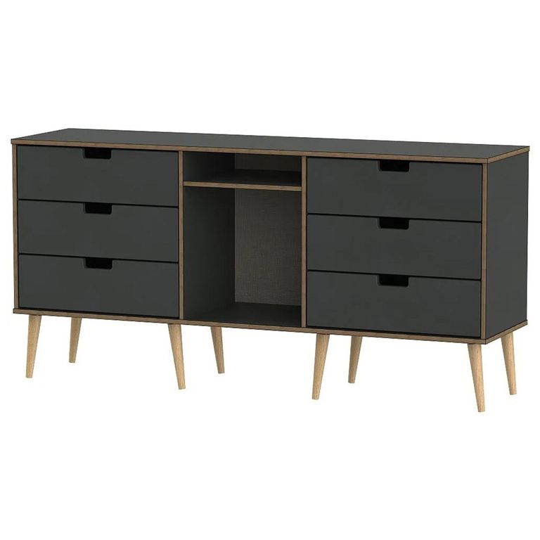 Shanghai TV Unit - 150cm - Natural Wooden Legs - Graphite