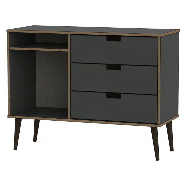 Shanghai TV Unit - 95cm - Black Wooden Legs - Graphite