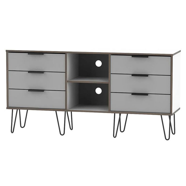 Hong Kong TV Unit - 150cm - with Hairpin Legs - Grey and White