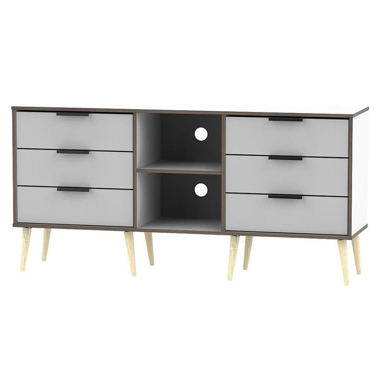 Hong Kong TV Unit - 150cm - with Wooden Legs - Grey and White