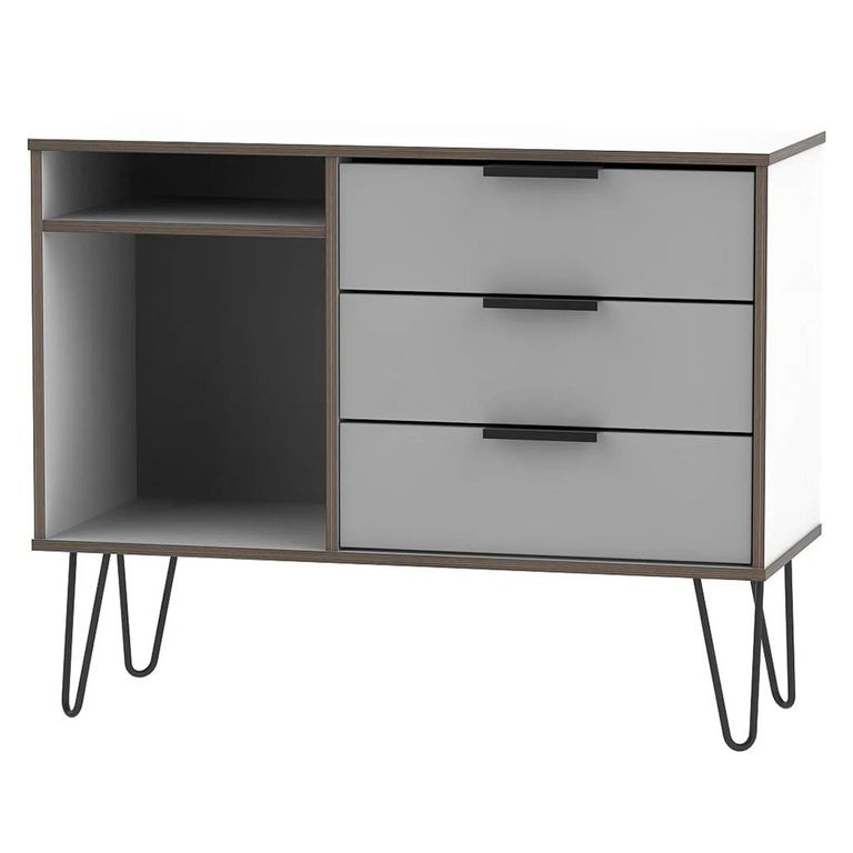 Hong Kong TV Unit - 95cm - with Hairpin Legs - Grey and White