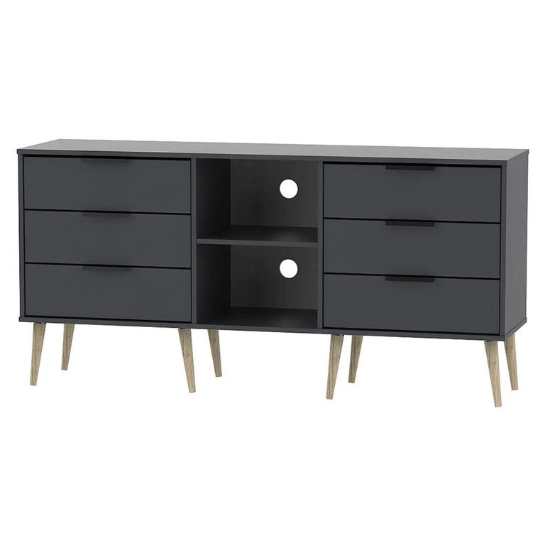 Hong Kong TV Unit - 150cm - with Natural Wooden Legs - Graphite