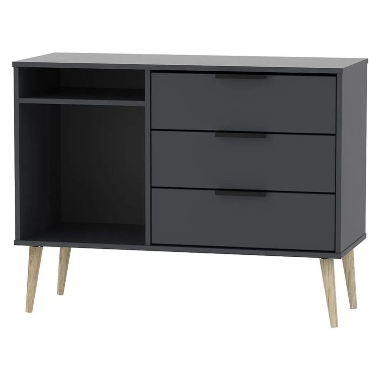 Hong Kong TV Unit - 95cm - with Natural Wooden Legs - Graphite