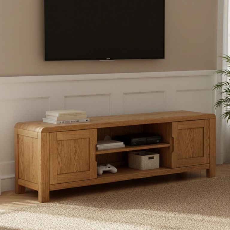 Thurlestone Curved Large TV Unit - 2 Door - Oak