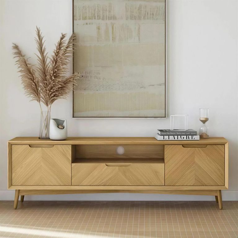 Valencia Herringbone Large TV Unit - Storage - Oak