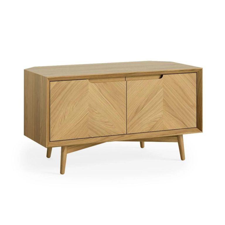 Valencia Herringbone Corner TV Unit - Storage - Oak