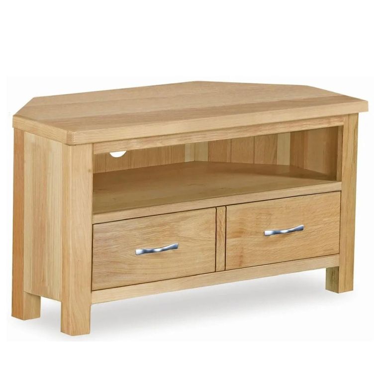 New Trinity Corner TV Unit - 2 Drawer - Natural Oak