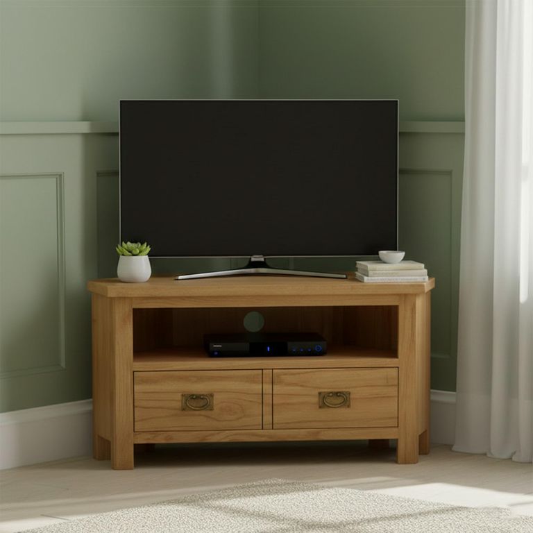 Salisbury Lite Corner TV Unit - 2 Drawer - Oak