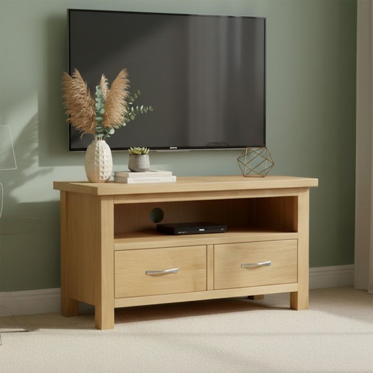 New Trinity TV Unit - 2 Drawer - Natural Oak