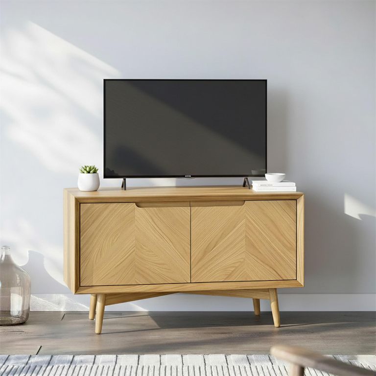 Valencia Herringbone Corner TV Unit - Storage - Oak