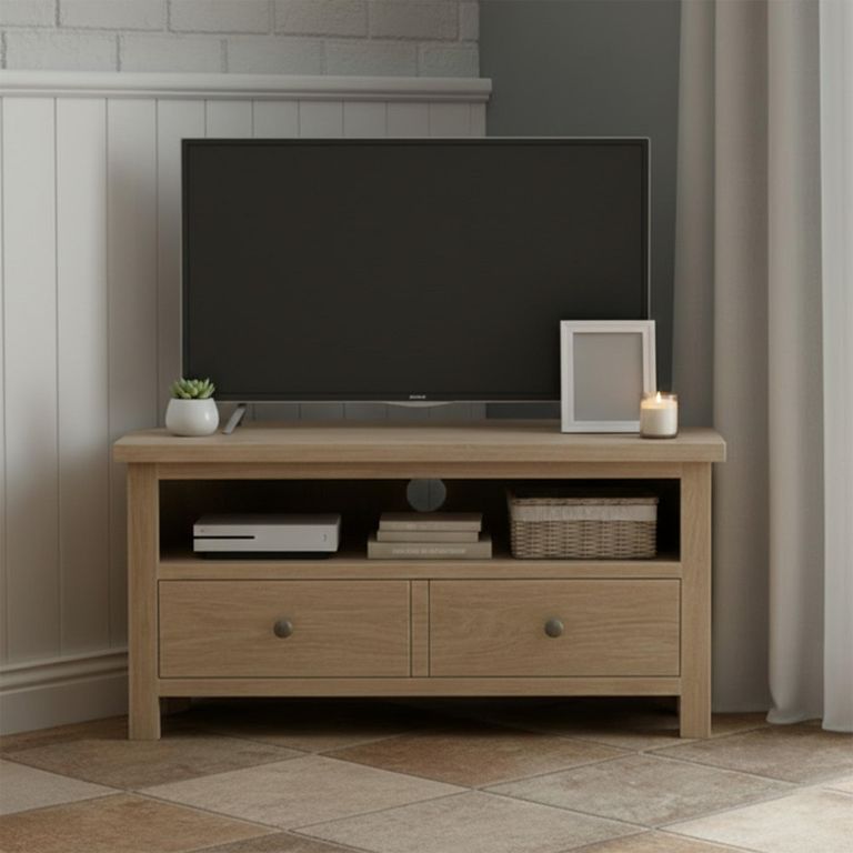 Modern Country Oak - Corner TV Unit - 2 Drawer