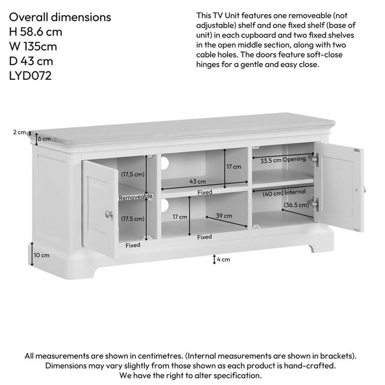 Cromwell TV Unit - Large - 135cm - Grey Painted