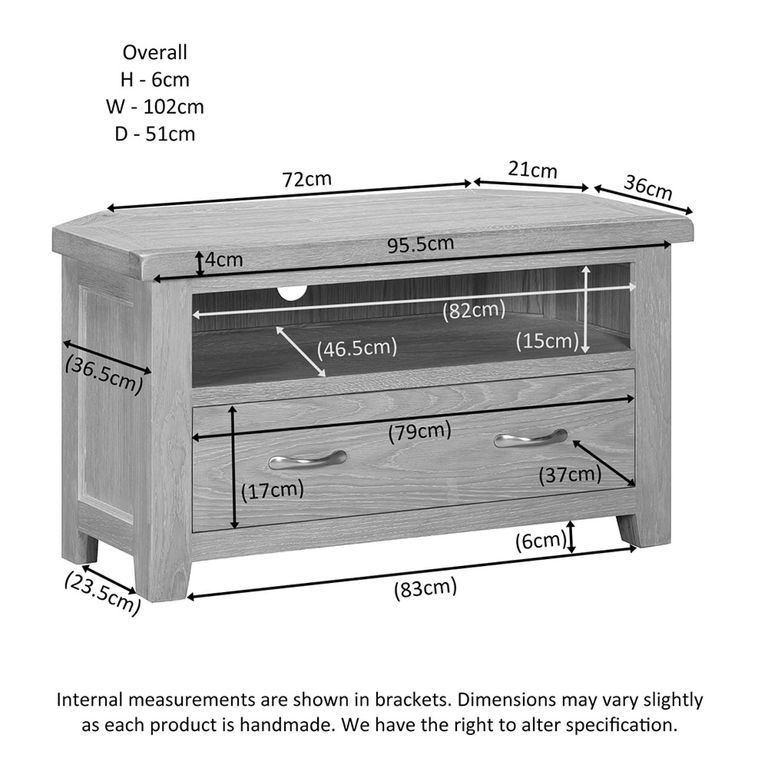Wilmont Corner TV Unit - 1 Drawer - Oak