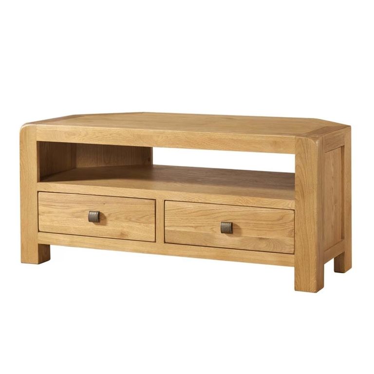 Curve Corner TV Unit - 2 Drawer - Oak