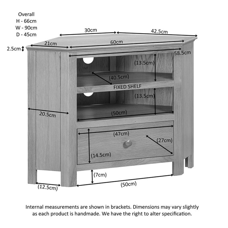 Arlington Corner TV Unit - 90cm - Oak