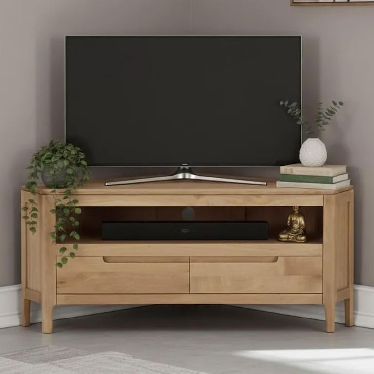 Clearance - Dunmore Corner TV Unit - 2 Drawer - Oak - A482