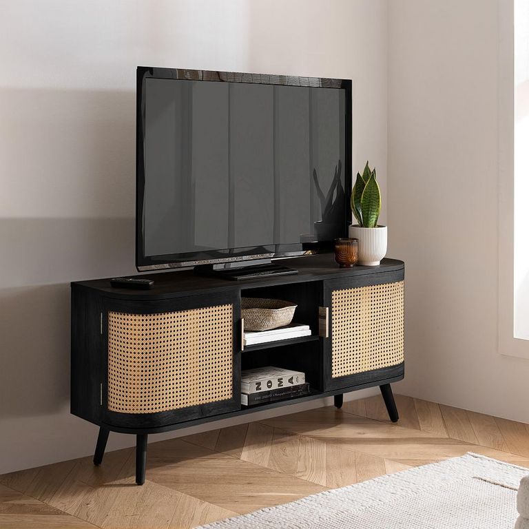 Noah Small TV Unit - 100cm - Black and Rattan
